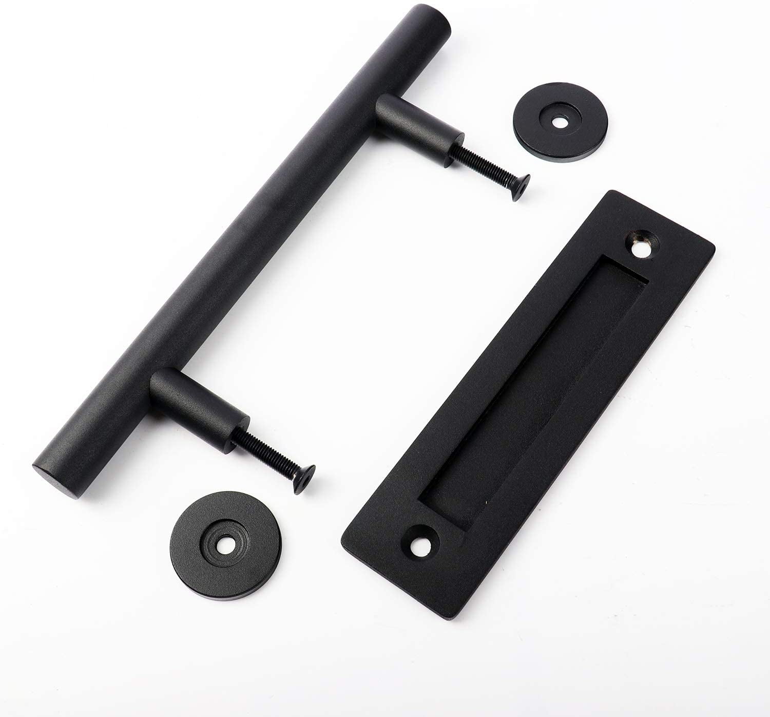 ATT Matte Black Sliding Barn Door Handle Offset Handle Door Pull and Rectangular Flush Oval Inner