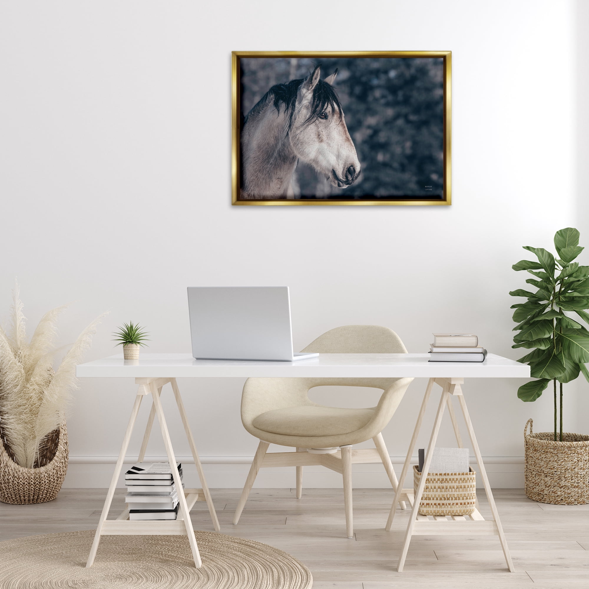Stupell Industries Intense Gaze Stallion Animals & Insects Photography Gold Floater Framed Canvas Art Print Wall Art, 31 x 21