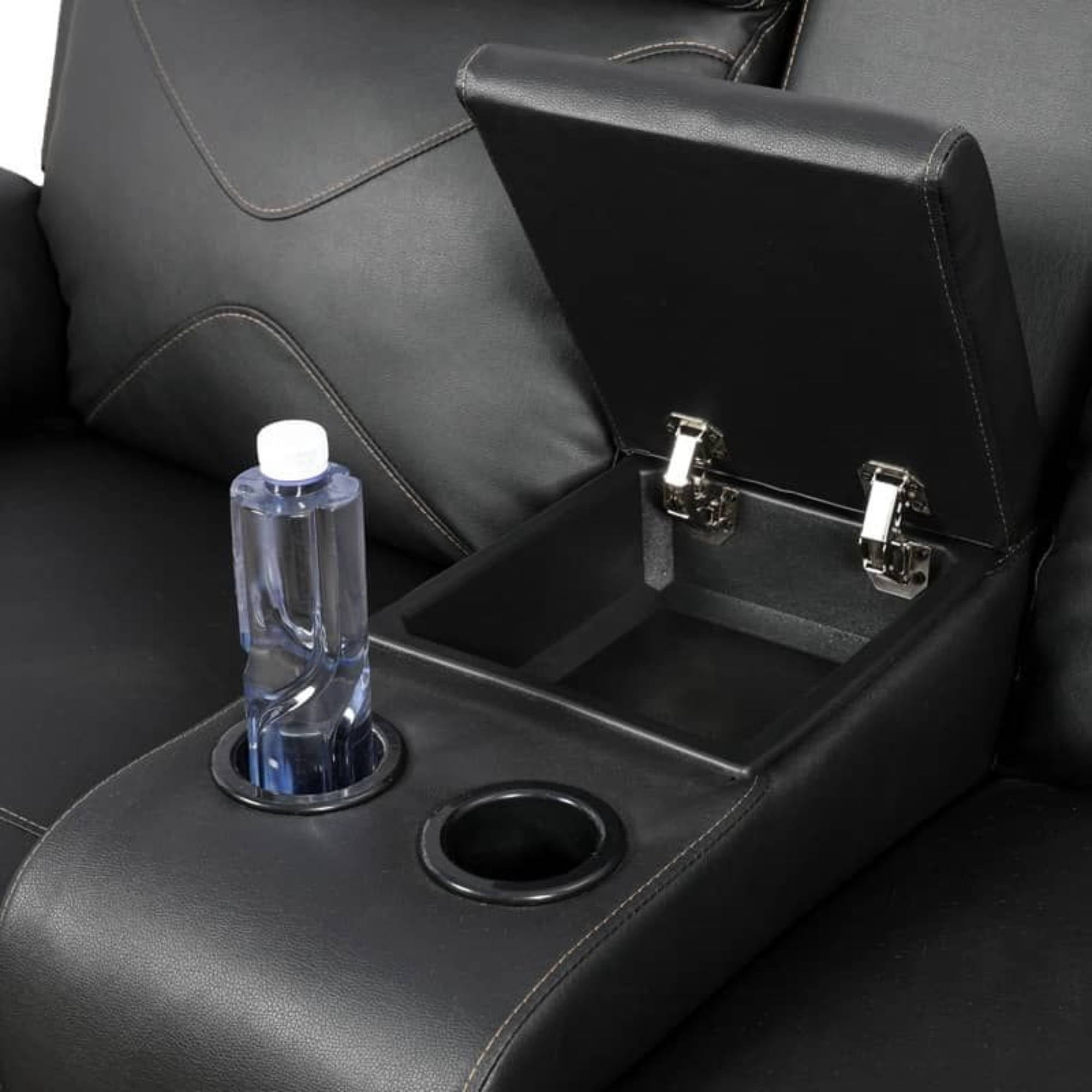 Manual Recliner Loveseat Chair for Adults, Upholstered Breathing Leather 2 Seat Reclining Sofa Chair for Living Room, Black