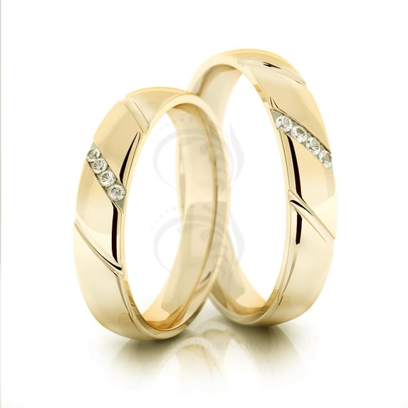 10k Yellow Gold Polished Classic Dome Traditional Couples Wedding Bands Set 4mm