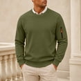 thumbnail image 2 of Mens Long Sleeve Round Neck Sweatshirts Loose Solid Color Casual Home Sport Pullover with Zip Pocket Green-a L, 2 of 9