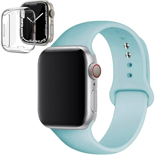 LEIXIUER Silicone Watch Band and Case for Apple Watch Bands 42mm with Silicone Clear Case Screen Protector Cover for Apple Watch Series 3 2 1,Turquoise