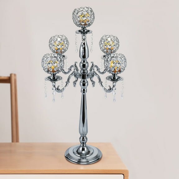 Silver Candelabra 5 Arms Silver Crystal Tall Candle Holders 75cm/ 29.5in