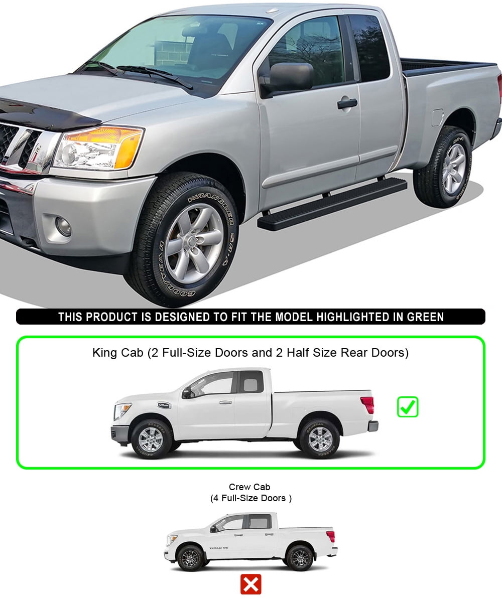 APS Running Boards 5 inches Matte Black Compatible with Nissan Titan 2004-2024 King Cab (Exclude 2016 Models) & Titan XD 17-19 Stainless Steel (Nerf Bars Side Steps Side Bars)