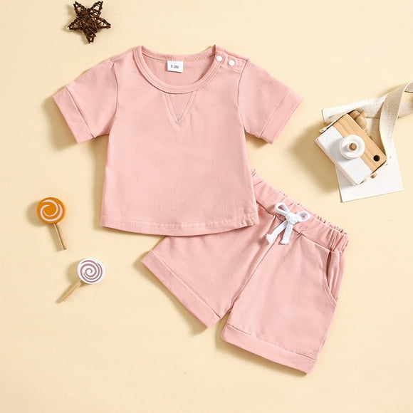 Tenues et Ensembles pour Garçons, Tout-Petits Garçons Filles, T-Shirt Uni à Manches Courtes, Chandail à Enfiler, Hauts et Shorts, Tenue Décontractée d'Été