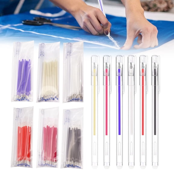 Heat Erasable Fabric Marking Pen Set 6 Assorted Color Disappearing Ink Pens for Quilting, Sewing & Dressmaking (1.21ml each)