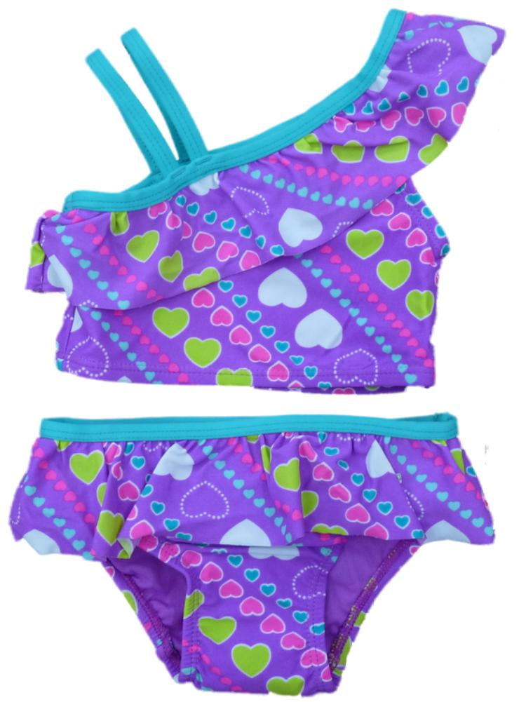 Joe Boxer Girls Toddler Two Piece Swimsuit Sizes 12M NWT Purple Hearts 