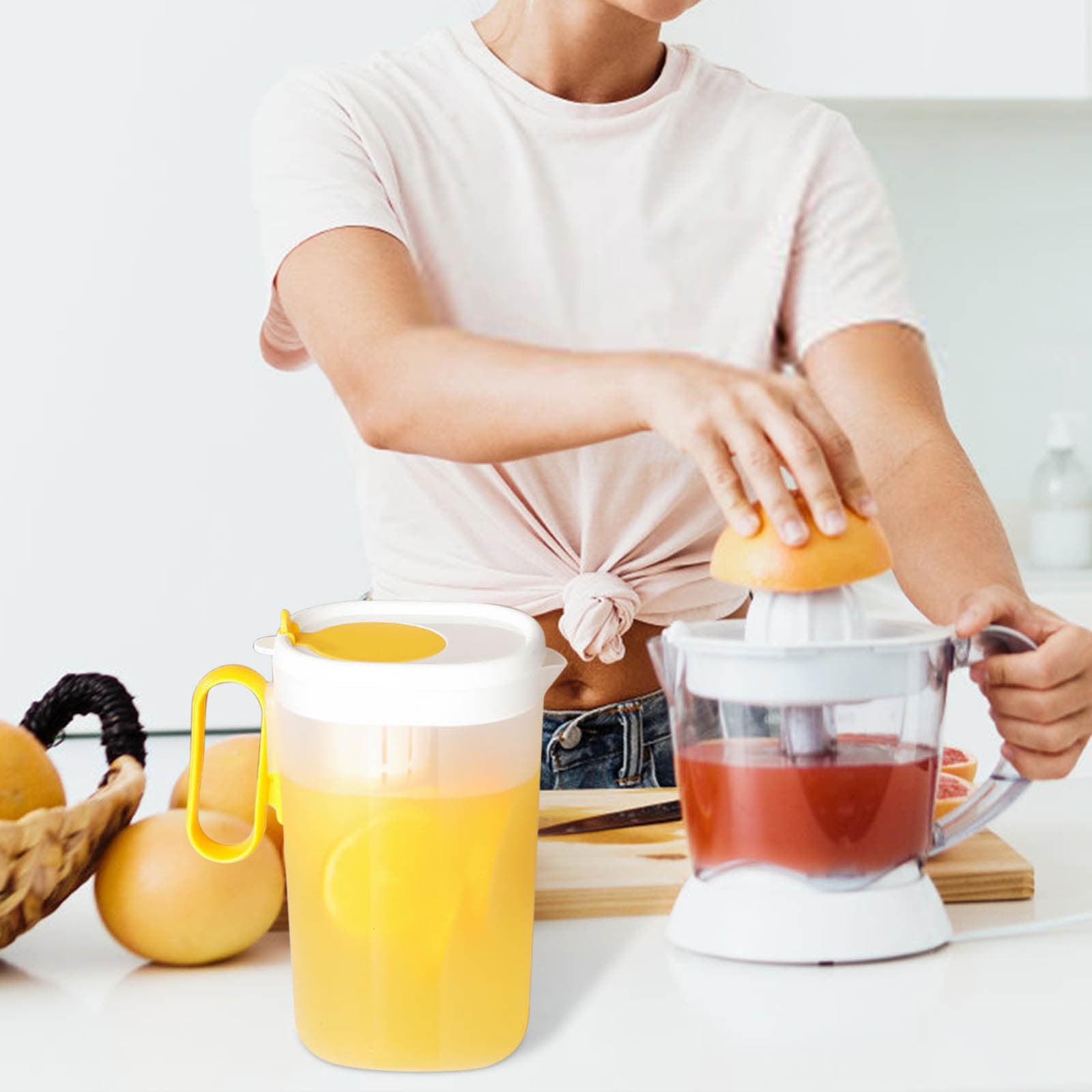 Pitcher Water Pitcher Pitcher with Lid Plastic Pitcher Water Pitcher with Lid Refrigerator Cold Kettle Household Cold Water Cup Large Capacity Water Storage Summer Drink Bucket Cold Kettle