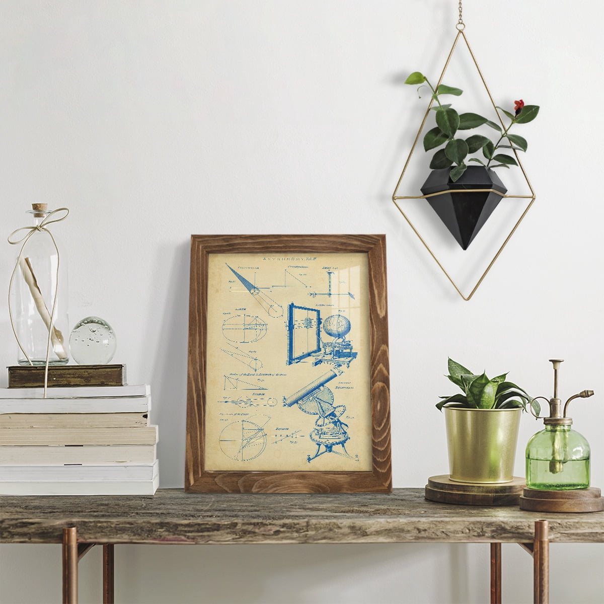 Vintage Astronomy II -Framed Print w/glass-Walnut
