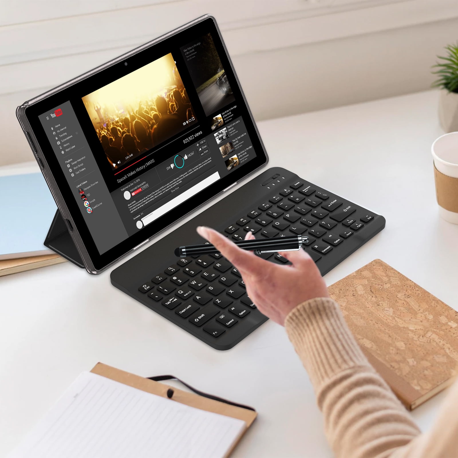 2024 Newest Tablet with Keyboard, 10 Inch 2 in 1 4GB RAM+128GB ROM+1TB Android Tablets PC, 1.8Ghz Quad-Core Processor, 1280*800 IPS HD Tablet, 8MP Dual Camera, 6000mAh Battery with Case Mouse Stylus