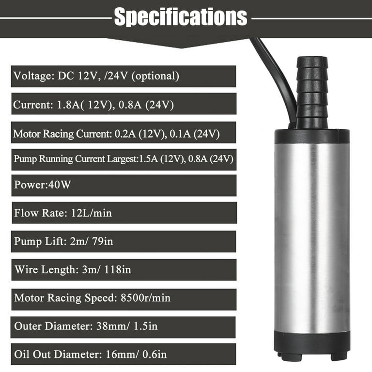 DC 12V 38mm Submersible Pump Stainless Steel Flue Water Oil pump Transfer  Tool