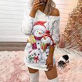 thumbnail image 2 of Vestido corto de manga larga con estampado de copos de nieve y muñeco de nieve con hombros inclinados para mujer Pompotops  hdfakjf974, 2 of 5