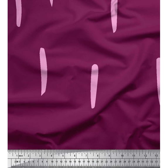 Soimoi Pink Japan Crepe Satin Fabric White Brush Stroke Print Fabric by the Yard 42 Inch Wide