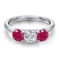 thumbnail image 3 of Gem Stone King 925 Sterling Silver Lab Grown Diamond and Red Ruby Engagement Ring for Women | 1.60 Cttw | Round 5MM | Gemstone April Birthstone | Size 9, 3 of 6