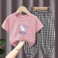 thumbnail image 3 of Hello Kitty algodón dibujos animados Casual niñas impreso camiseta traje niños novedad de verano Casual deportes manga corta + conjunto de pantalones largos, 3 of 4