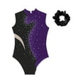 thumbnail image 3 of inlzdz Kids Girls Sparkle Rhinestone Gymnastics Leotard Ballet Dance Bodysuit with Hair Scrunchie Purple 14, 3 of 5