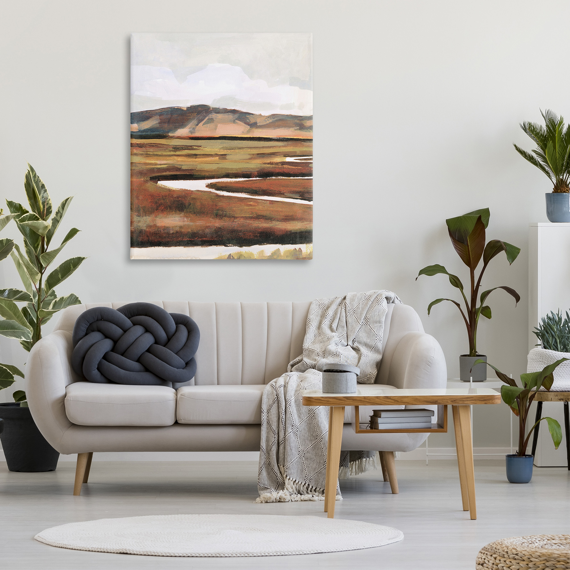 Stupell Industries Winding River Landscape Landscape Painting Gallery Wrapped Canvas Art Print Wall Art, 36 x 48