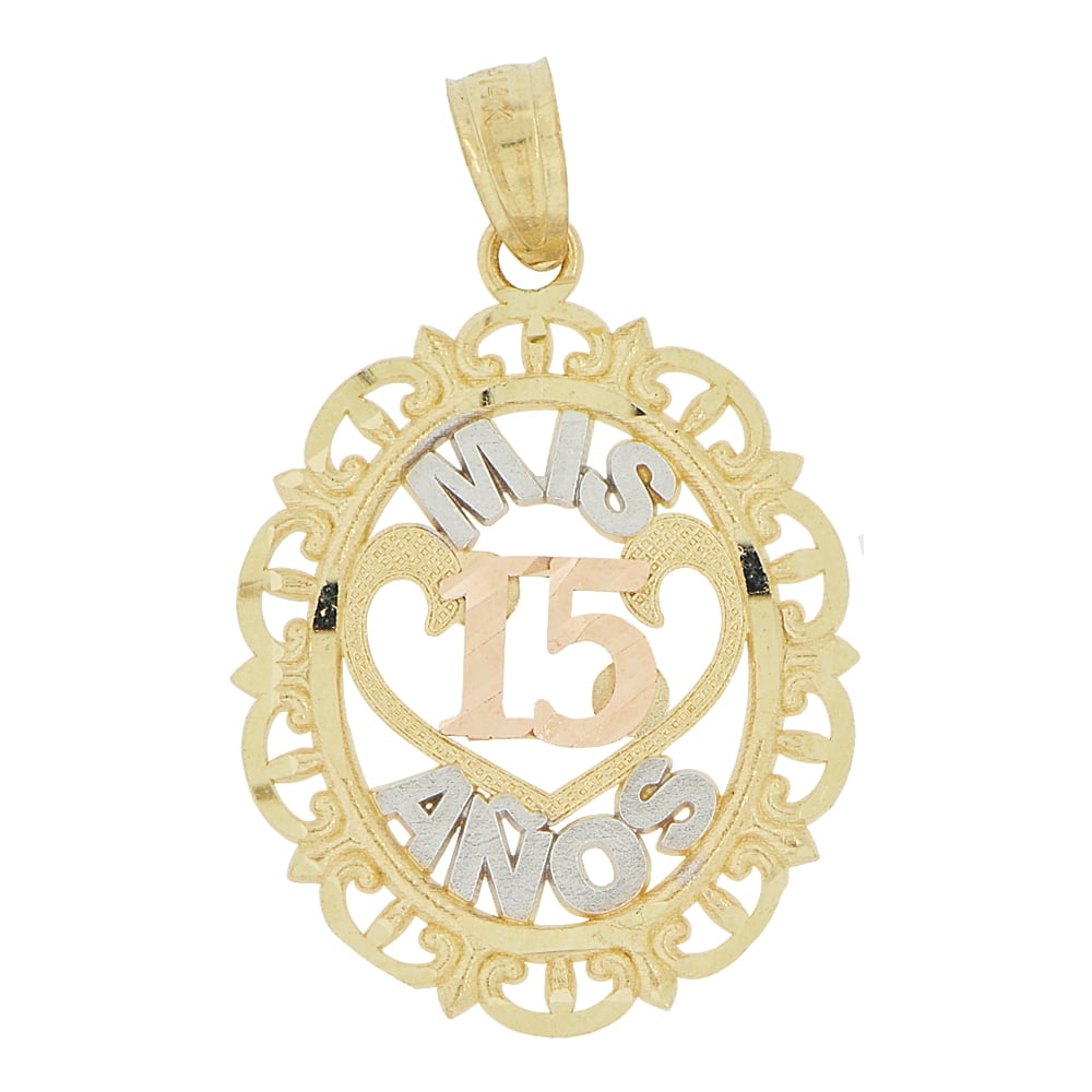 10k Yellow Gold Filigree Floral Design 15-Anos Quinceanera Pendant Necklace