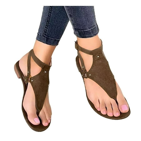 

f21 Women s Shoes Flip Toe Flops Sandals Sandals Buckle Strap Flat Beach Open Size 9 Brown