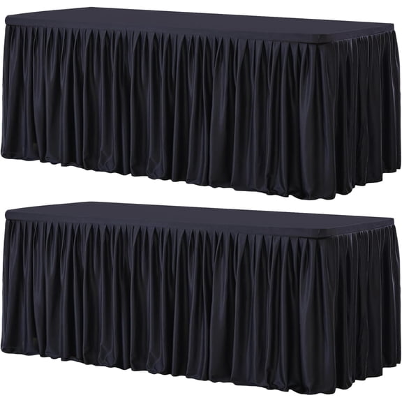 2 Pack Black Rectangle Table Clothes for 6 Foot Tables, Polyester Fitted Tablecloths 6t Stretch Table Cover for Wedding, Birthday, Parties, Trade Show, Craft Show