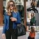 thumbnail image 5 of Abrigo liso de otoño para mujer, prendas de vestir de piel sintética, traje con cremallera, chaqueta corta fina a la moda para primavera y otoño para mujer, 5 of 5