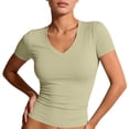 thumbnail image 2 of Womens Tops Short Sleeve Basic Tees Casual V Neck Slim Fitted T-Shirts Summer 2026 Trendy Fashion,Light Green S, 2 of 8