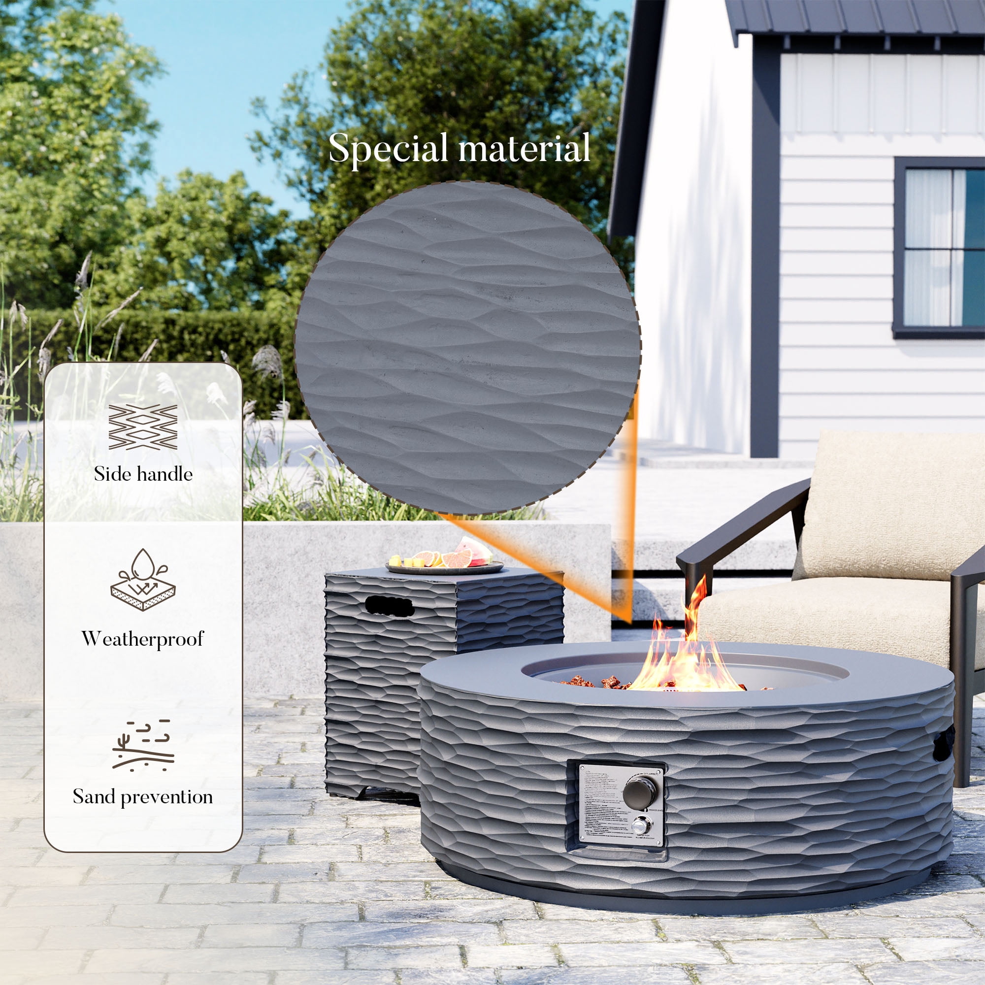 MOALCOFER 35" Outdoor Propane Fire Pit Table with Tank Cover,Water Ripple Design