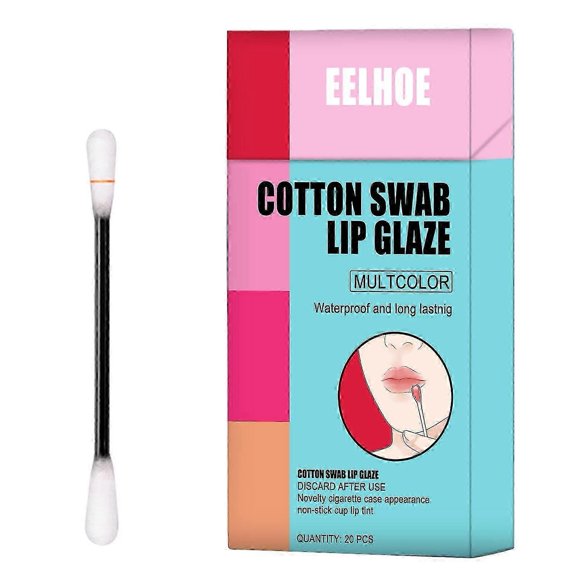 20pcs/box Cotton Swab Lip Glaze Moisturizing Long-lasting Non-stick Cup Portable Lips Makeu