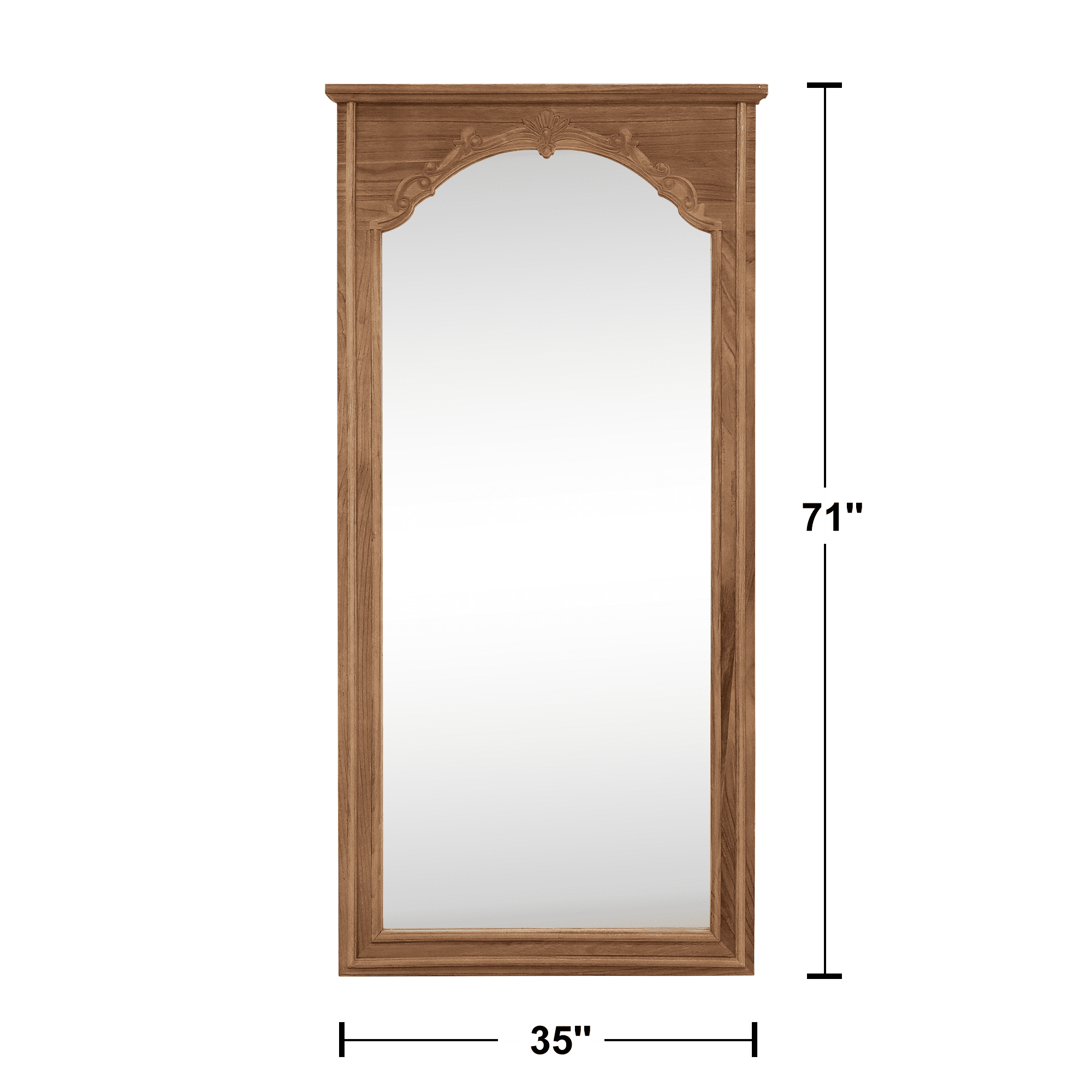 71"x35" Wood Arched Full Length Mirror Carved Floor Standing Mirror,Walnut