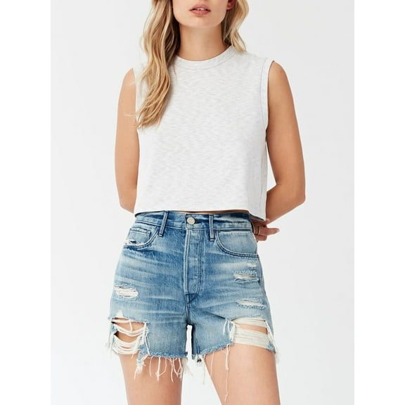 3x1 Women's HEATHER GREY Muscle Crew Neck Sleeveless Cropped Tee S