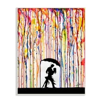 The Stupell Home Decor Collection Melting Colors Rainbow Rain Drops Umbrella Dancing Silhouette Wall Plaque Art, 12.5 x 18.5