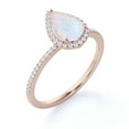thumbnail image 3 of JeenMata Pave Setting - 1 Carat Pear Cut White Fiery Opal and Moissanite - Triple Prong Set - Halo Engagement Ring - 18K Rose Gold Plating over Silver, 3 of 7