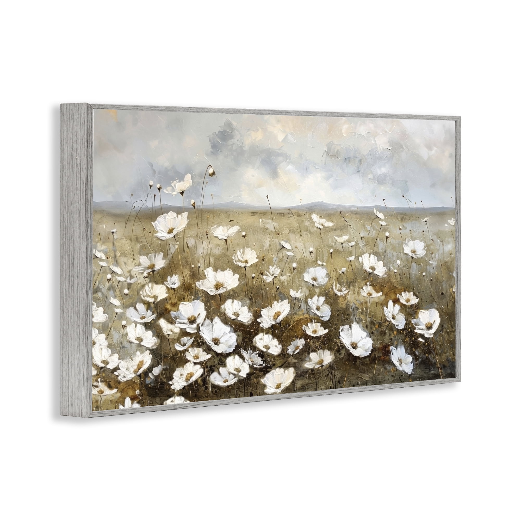 Stupell Industries Prairie Wildflower Field Landscape Painting Gray Framed Art Print Wall Art, 24 x 16