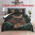 thumbnail image 5 of ZIATUBLES Twin Size 3-Piece Green Cat Portrait Print Duvet Cover Set, Soft Easy-Care Zipper Closure Bedding, Modern Bedroom Decor Includes 1 Duvet Cover & 2 Pillowcases, 5 of 8