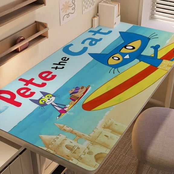Pete the Cat-themed extra-large Non-Slip Base leather Desk Table mat—versatile for computer desks, dining tables, and more.12"x24"(30X60cm)