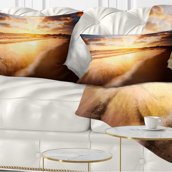 Designart Amazing Sunrise Over Australian Beach - Seashore Throw Pillow - 12x20