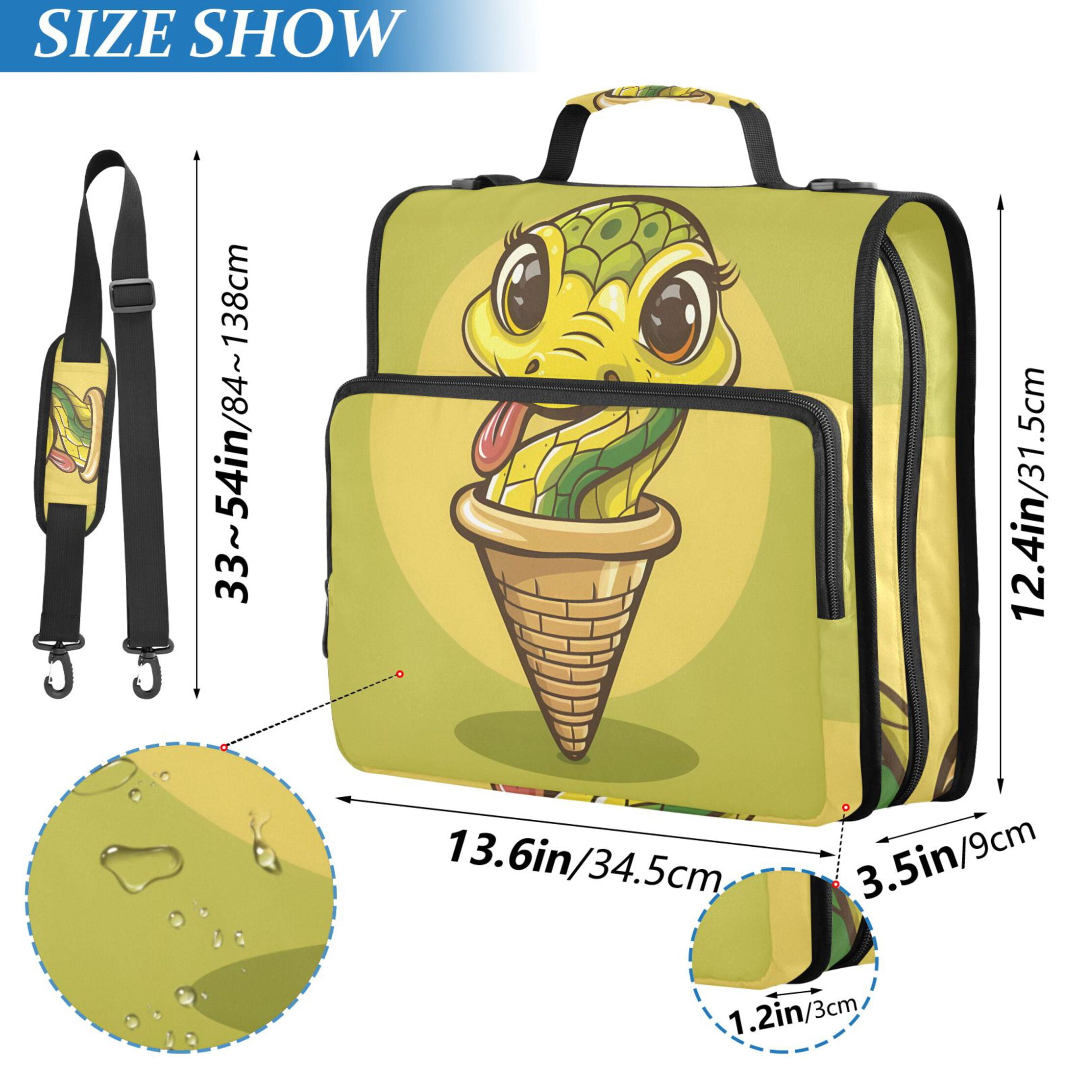 3 Ring Zipper Binder with Shoulder Strap Waterproof Trapper Keeper 2 Inch D-Ring 500 Sheets Capacity Cute Snake in Cone