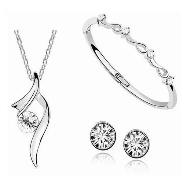 Conjunto De Joyas Collar Aretes Pulsera color Plata Piedras Blancas Malubero Malu1690 Walmart en linea