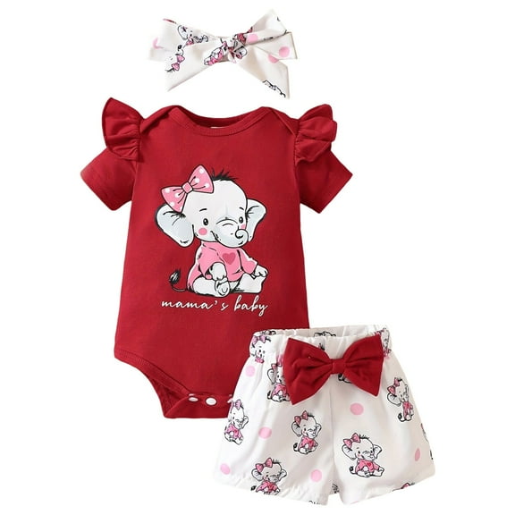 Ketyyh-chn99 Toddler Boys Activewear Tops & T-shirts Baby Girls Print Elephant Spring Summer Short Sleeve Romper Bodysuit Shorts Headbands Outfits Clothes Size for 9-12 Months,Red
