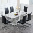thumbnail image 2 of SUDICA 7-Piece 63" Rectangular Gray Faux Marble Dining Table Set, MDF U-Shaped Base with 6 Black PU Leather Chairs for Dining Room Kitchen, 2 of 6