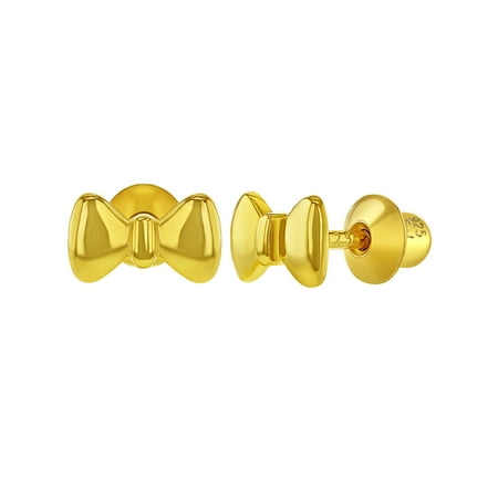 925 Sterling Silver Little Bow Tie Screw Back Earrings for Baby Girls