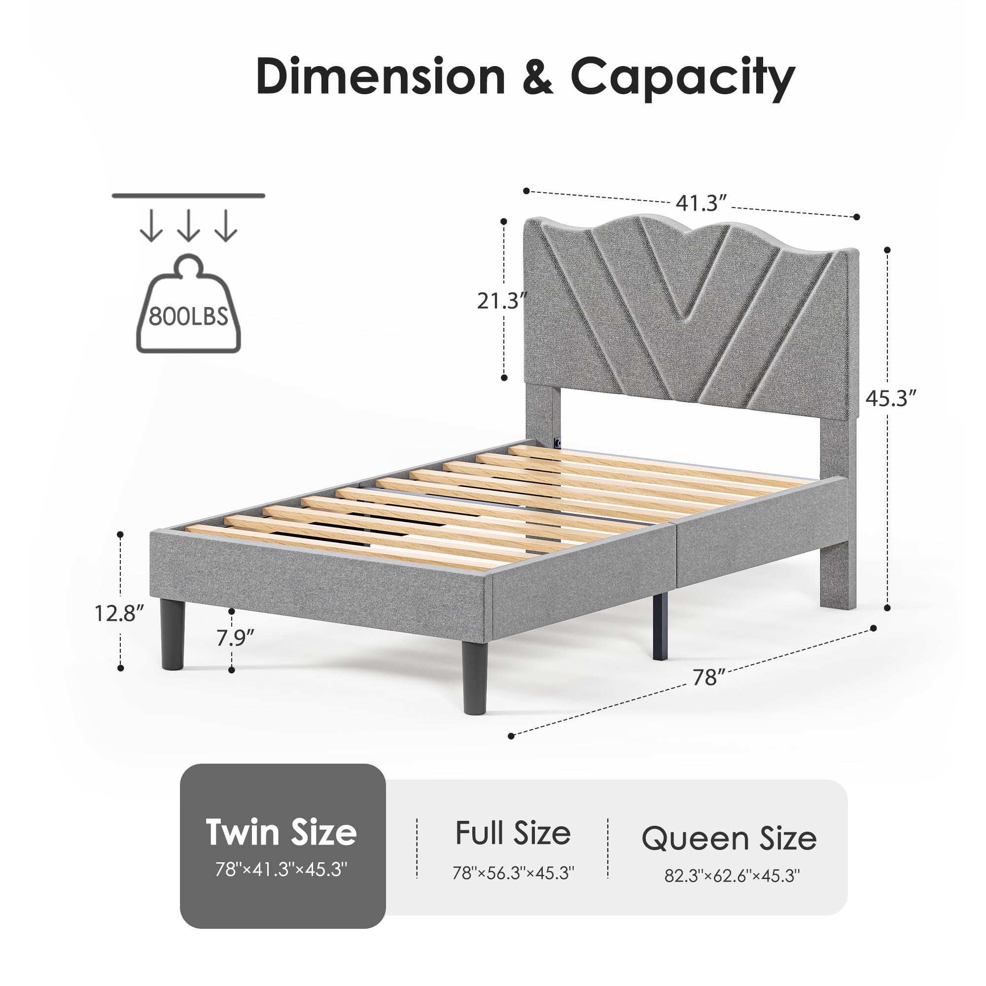 LEGAHOME Twin Bed Frame, Upholstered Platform Bed with Headboard and Footboard, Modern Twin Size Bed Frame, Heavy Duty Single Bed Frame, No Box Spring Needed, Gray