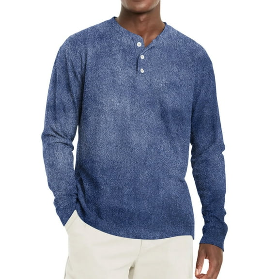 Inglocry Men's Henley Shirt, Long Sleeve Button Down Tie Dye Soft Cotton Blend Thermal Pullover Top Dark Blue 2XL
