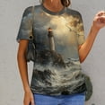 thumbnail image 6 of Lighthouse Sunrise Coast Scenery Pale Blue Tan Women's T-Shirt Short Sleeve T Shirts Tops Tee Ladies Loose T, 6 of 6