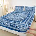 thumbnail image 4 of jejeloiu Nautical Vintage Floral Queen Sheets For Men Women,Paisley Print Queen Sheet Sets,Blue White,4 Pieces,1 Flat Sheet, 1 Fitted Sheet and 2 Pillowcases, 4 of 6