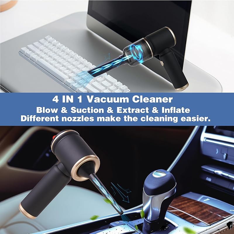 Handheld Car Vacuum Portable Cordless, 4 in 1 Mini Vacuum Cleaner High Power, 12000Pa Suction, Air Duster, 4000mAh, 80W Brushless Motor, Multi-Nozzles for Car, Home, Office & Pet Cleaning