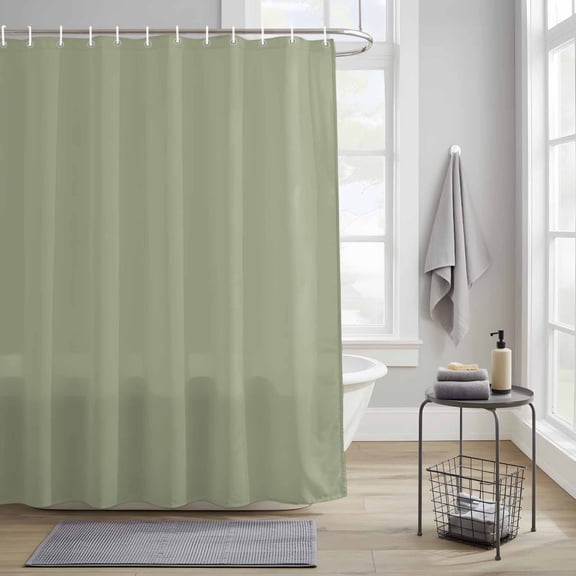 Sage Green Fabric Shower Curtain for Bathroom Waterproof Polyester Bath Curtain with 12 Hooks Solid Color Washable Shower Curtain with Grommets 36"x78"