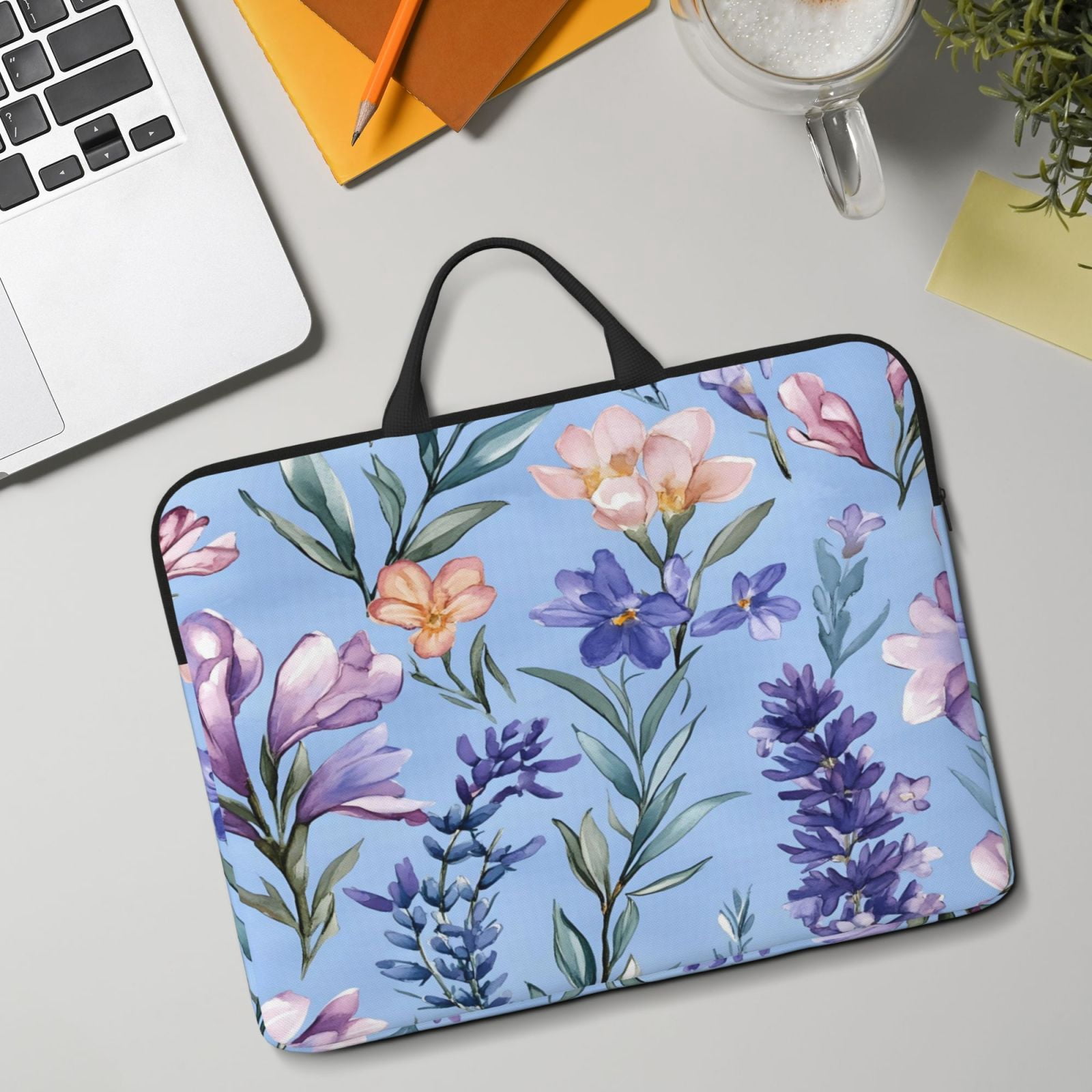 Laptop Sleeve Bag For Women Men 14inch Waterproof Durable Protective Computer Carrying Cover Handle Laptop Case Bag Flowers Lavender