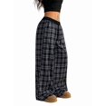 thumbnail image 2 of Women'S Plaid Checkered Pants Flannel Pajama Pants Lounge Wide Leg Baggy Sweatpants with Pockets Navy Blue S, 2 of 10