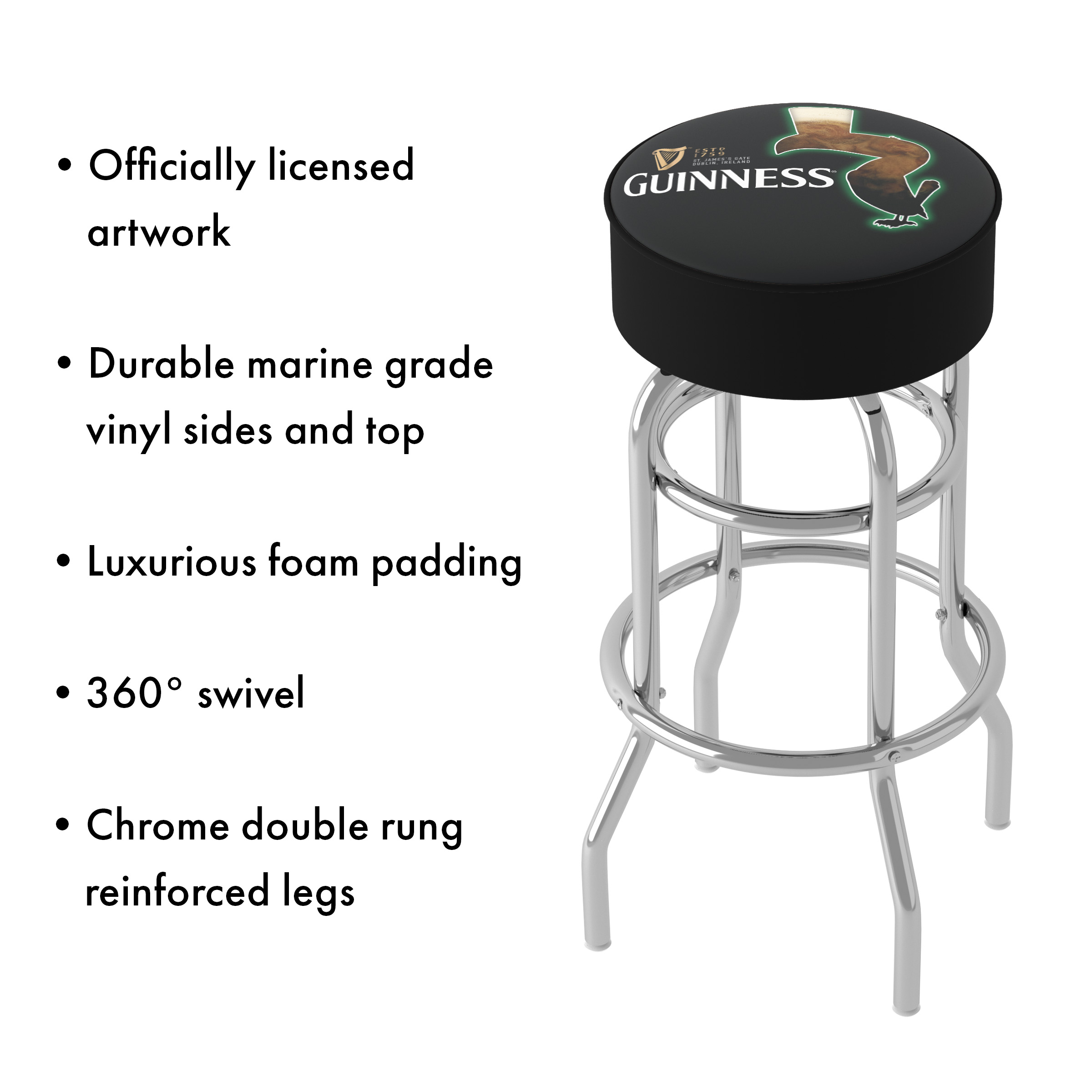 Trademark Gameroom Guinness Feathering Bar Stool with Padded Seat